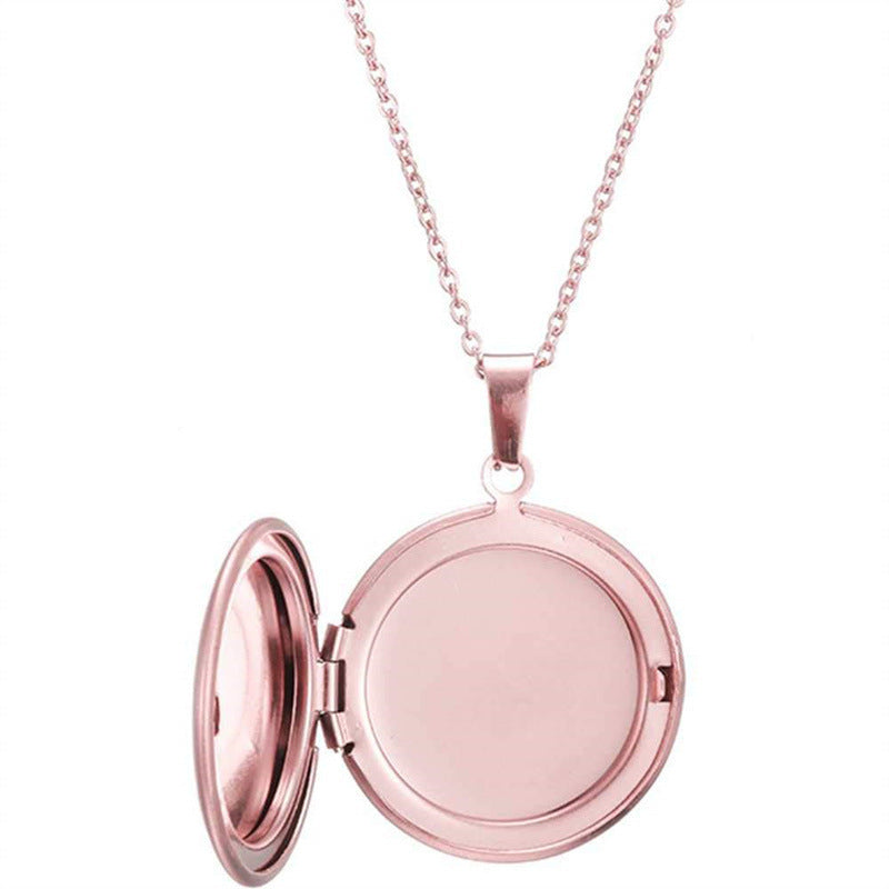 Delicate Round Opening Photo Locket Necklace in Stainless Steel with Titanium Steel Pendant and Plated Finish