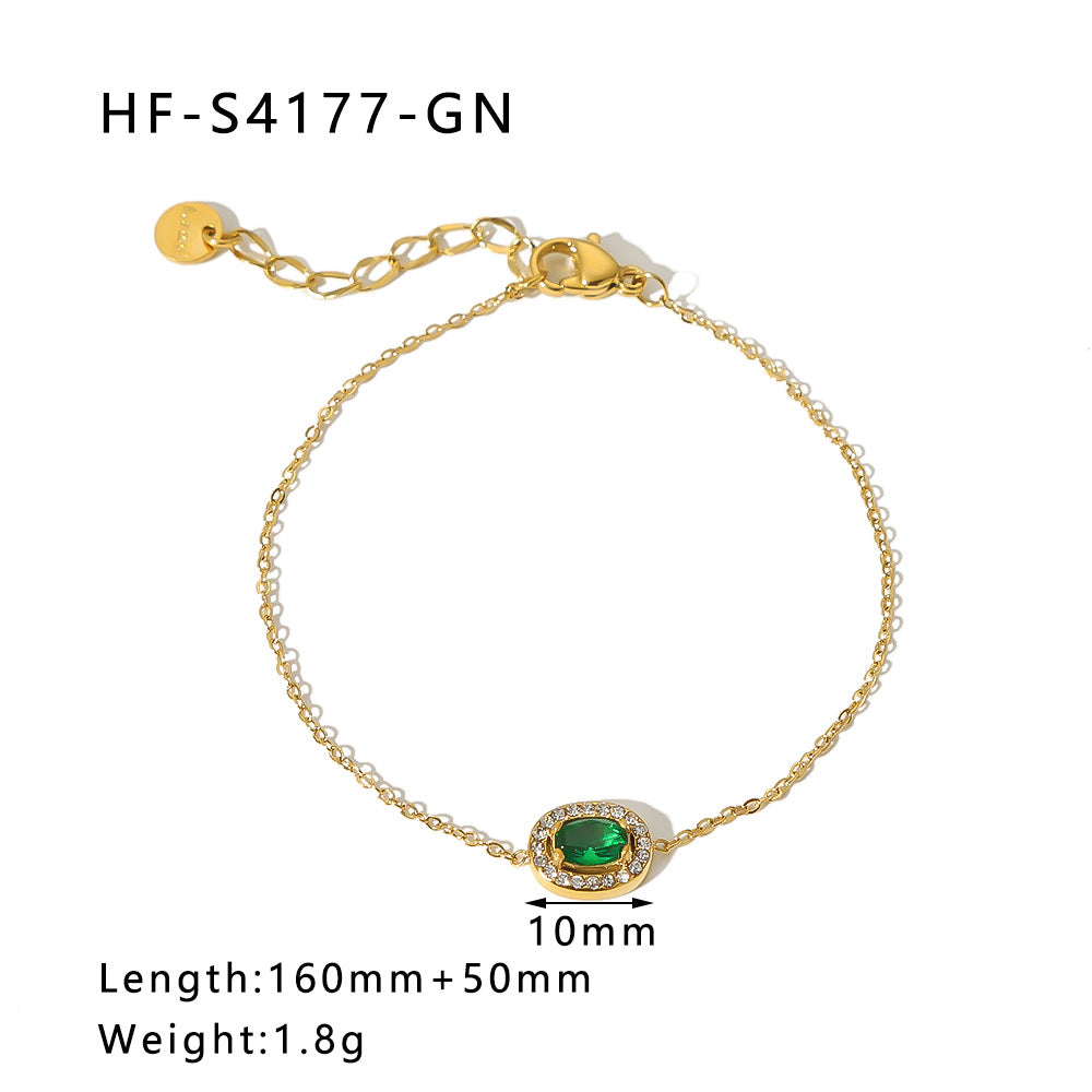 Minimalist Luxe Round Geometric Stainless Steel Bracelet with Zircon Inlay and 18K Vacuum Plating for Women