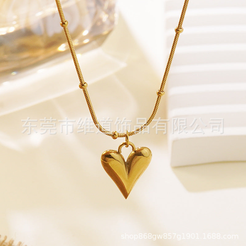 Sweet Heart Stainless Steel Plated Necklace and Earring Set with Cable Chain for Women