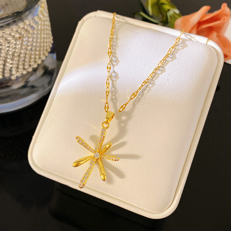 Sporty Sweet Floral Plated Titanium Steel Necklace with Brass Pendant