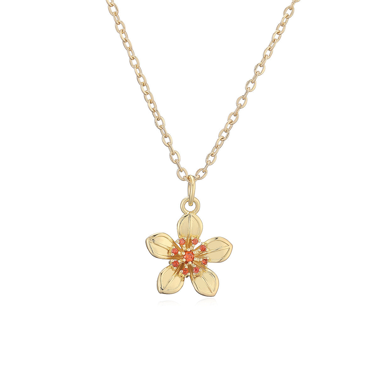 Minimalist Gold Plated Brass Geometric Sunflower Pendant Necklace with Cubic Zirconia