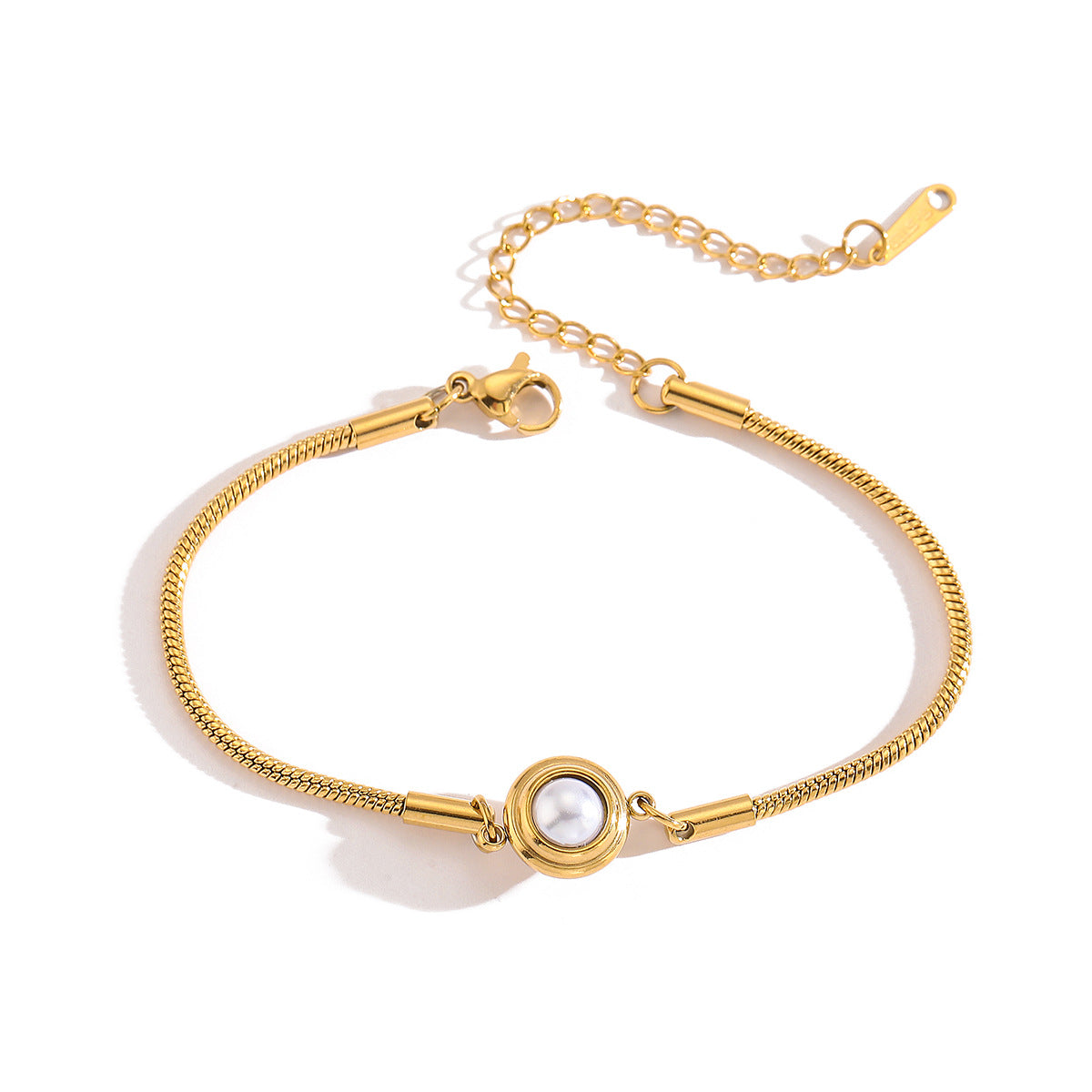 Minimalist Geometric Titanium Steel Bracelet for Women with Real Gold Plating and Turquoise Inlay