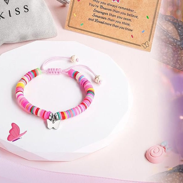 Sweet Cartoon Butterfly Heart Resin Handmade Woven Bracelet for Kids