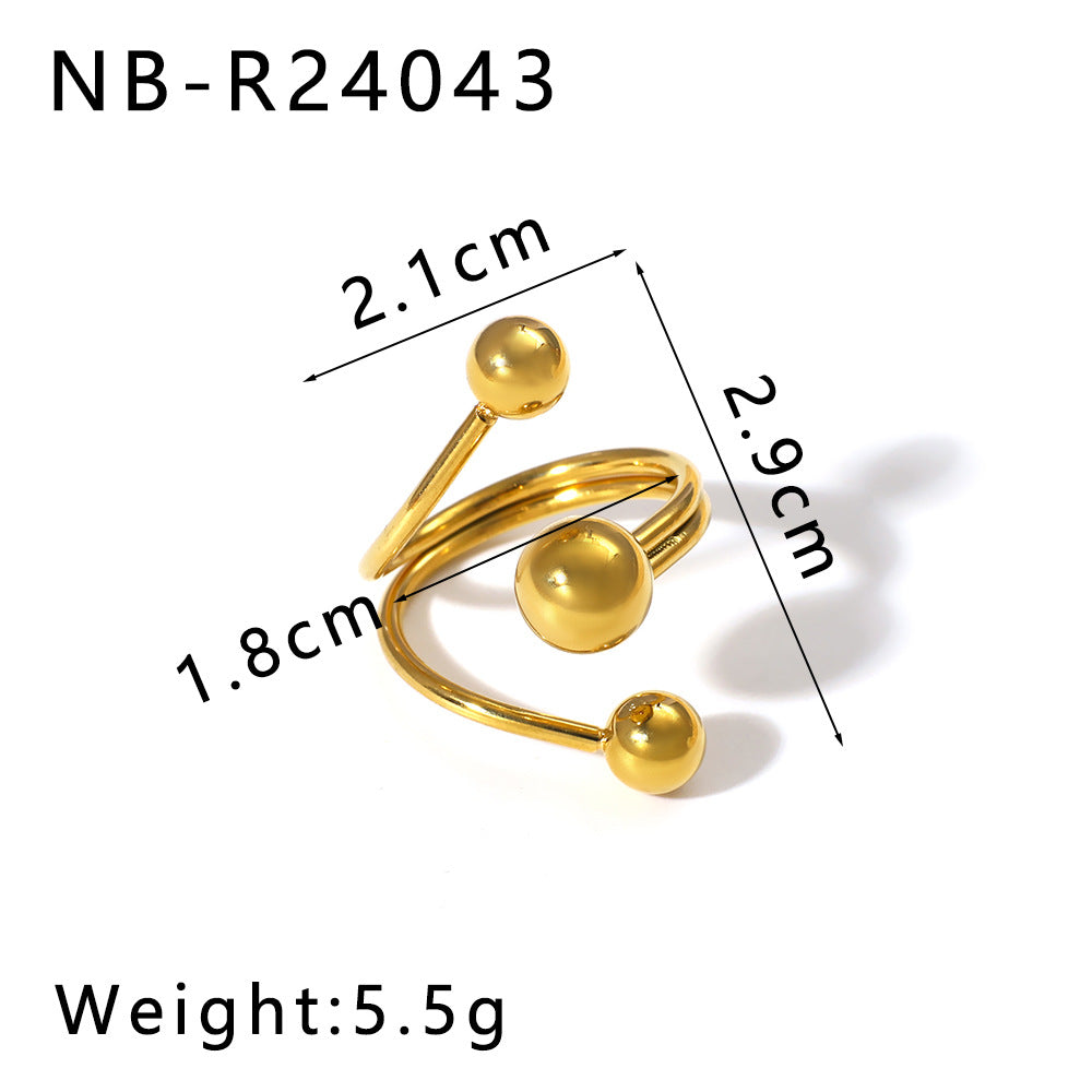 Minimalist Geometric Stainless Steel Ring with Polished Ball Accent and Asymmetrical Design for Unisex Wear