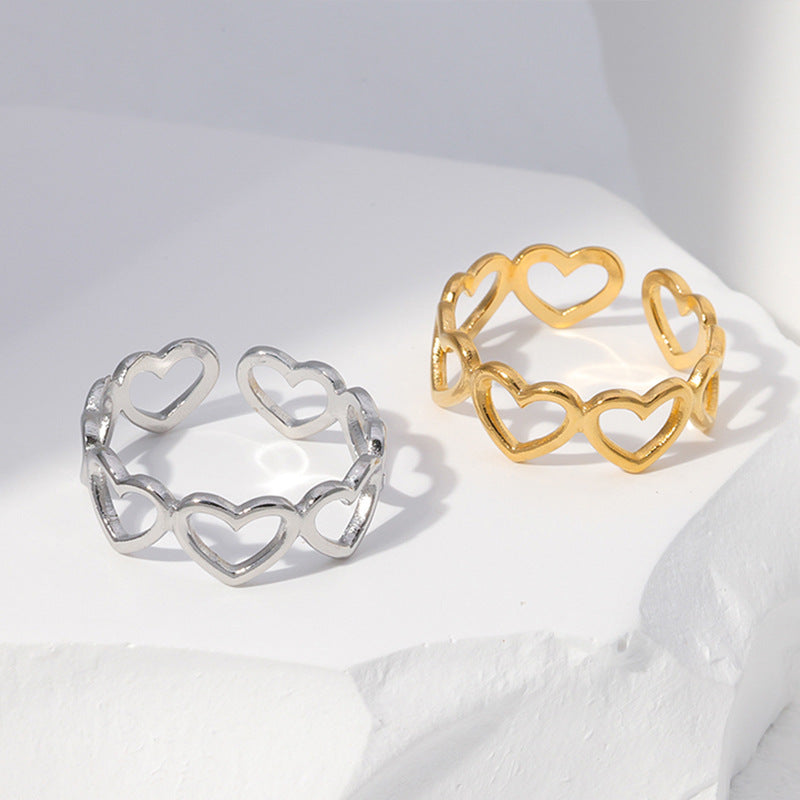 Sweet Minimalist Heart-Shaped Titanium Steel Open Ring for Women with Plated Finish