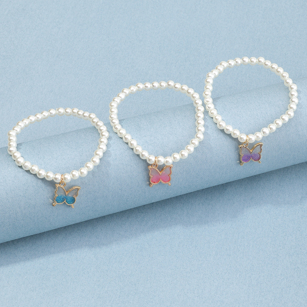 Set di Braccialetti per Bambini a Forma di Farfalla in Resina con Perle, per Ragazze dai 3 ai 10 Anni