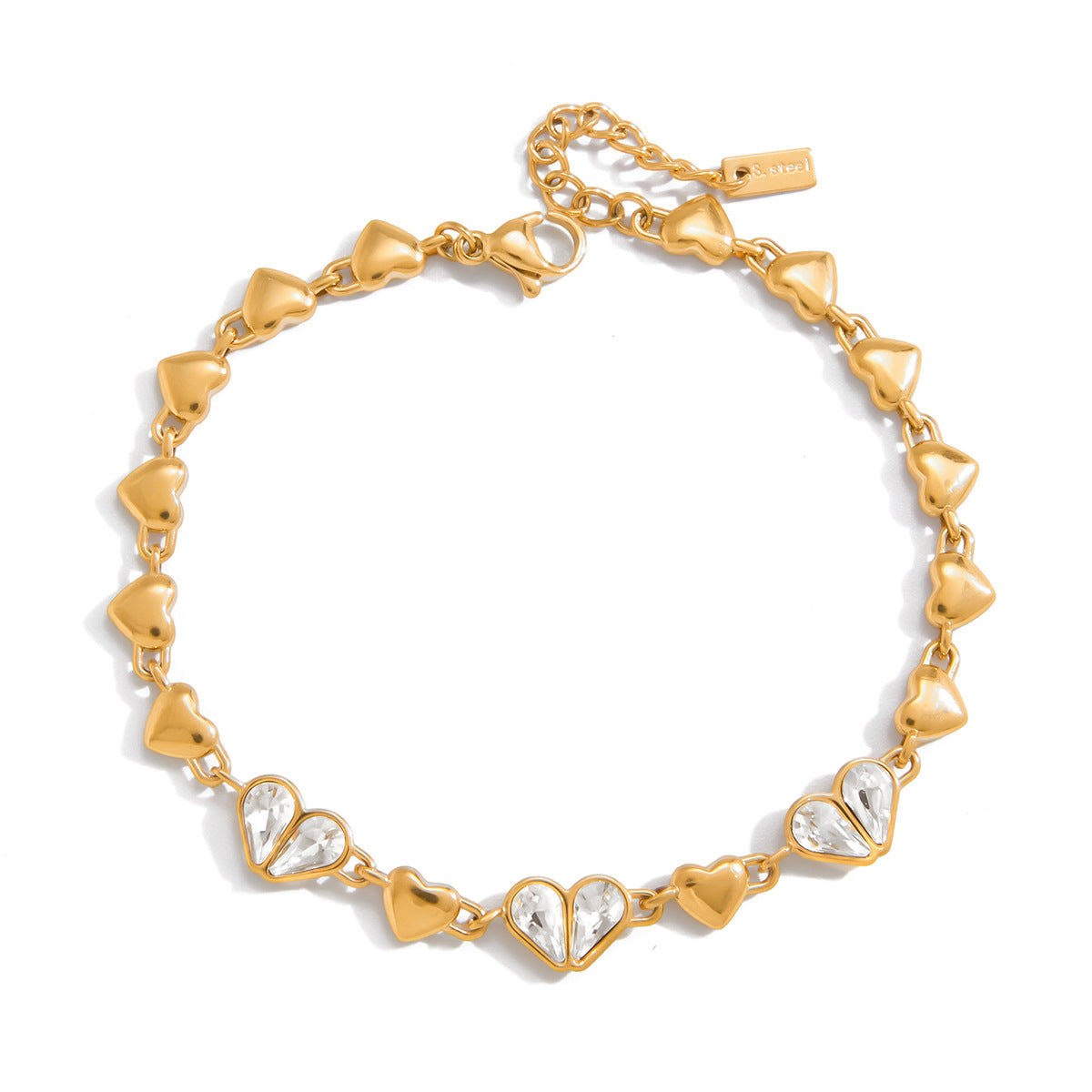 Elegant Heart Geometric Rhinestone Plated Stainless Steel Bracelet for Women