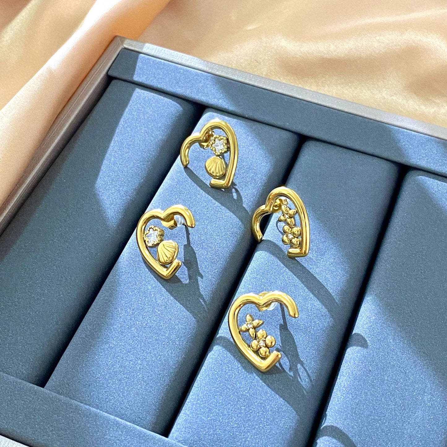 Elegant Hollow Heart Star Floral Stainless Steel Earrings for Women