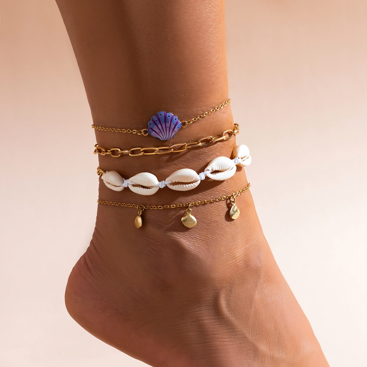 Bohemian Style Shell-Shaped Alloy Anklet for Women with Enamel Finish and Tassel Detail