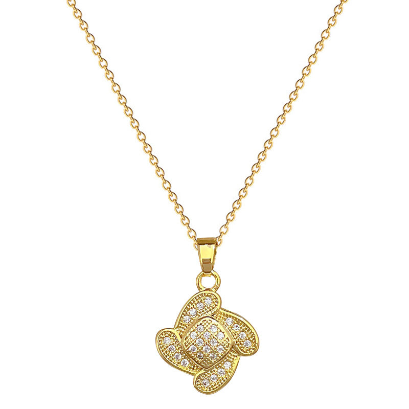 Minimalist Clover-Shaped Titanium Steel Pendant Necklace and Earrings Set with Hollow-Out Design and Plated Finish