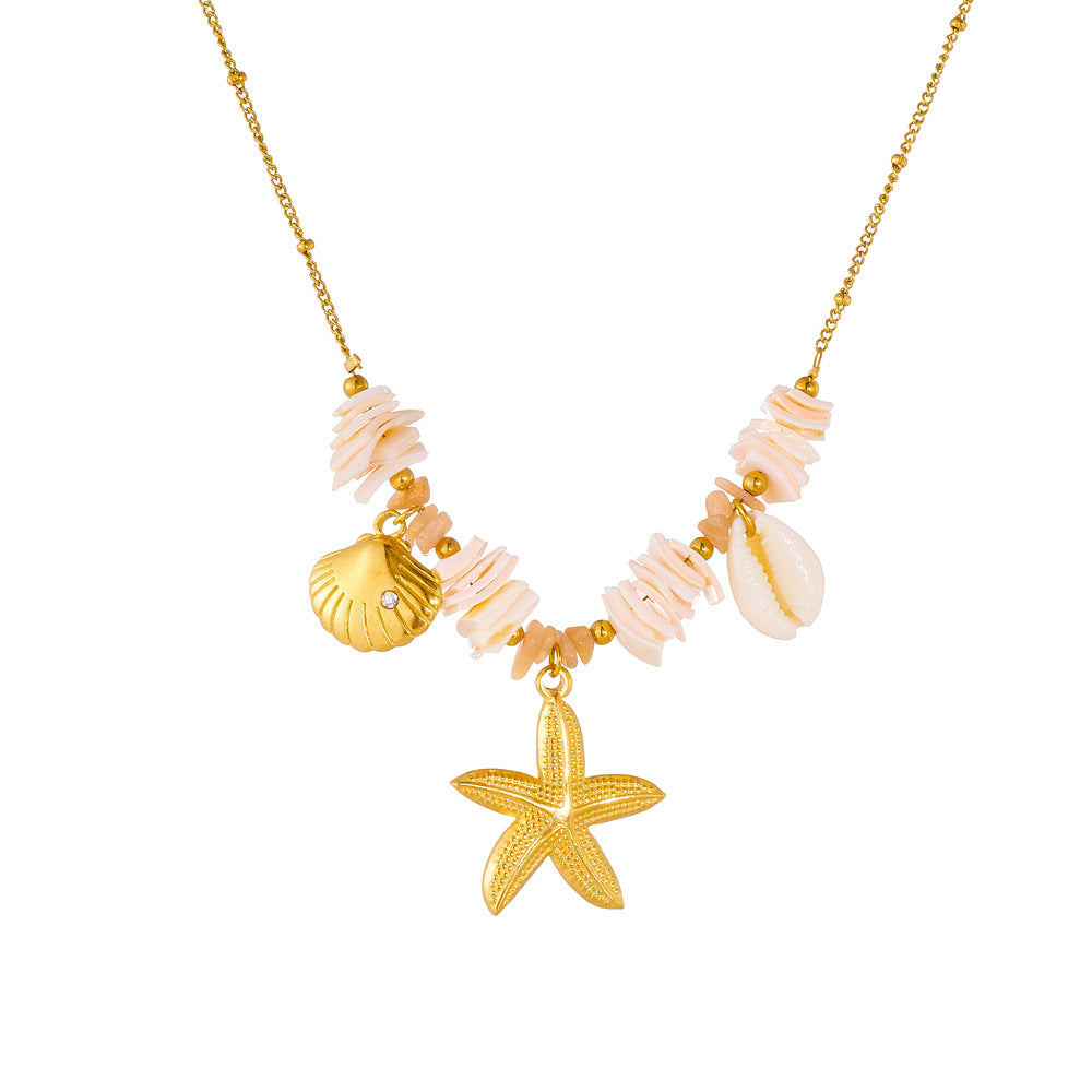 Chic Stainless Steel Starfish Shell Pendant Necklace for Women
