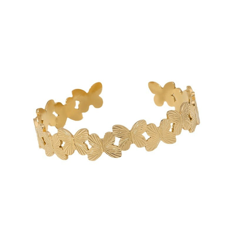 Minimalist Butterfly-Shaped Titanium Steel Bracelet with Adjustable Closure and Plated Finish for Women