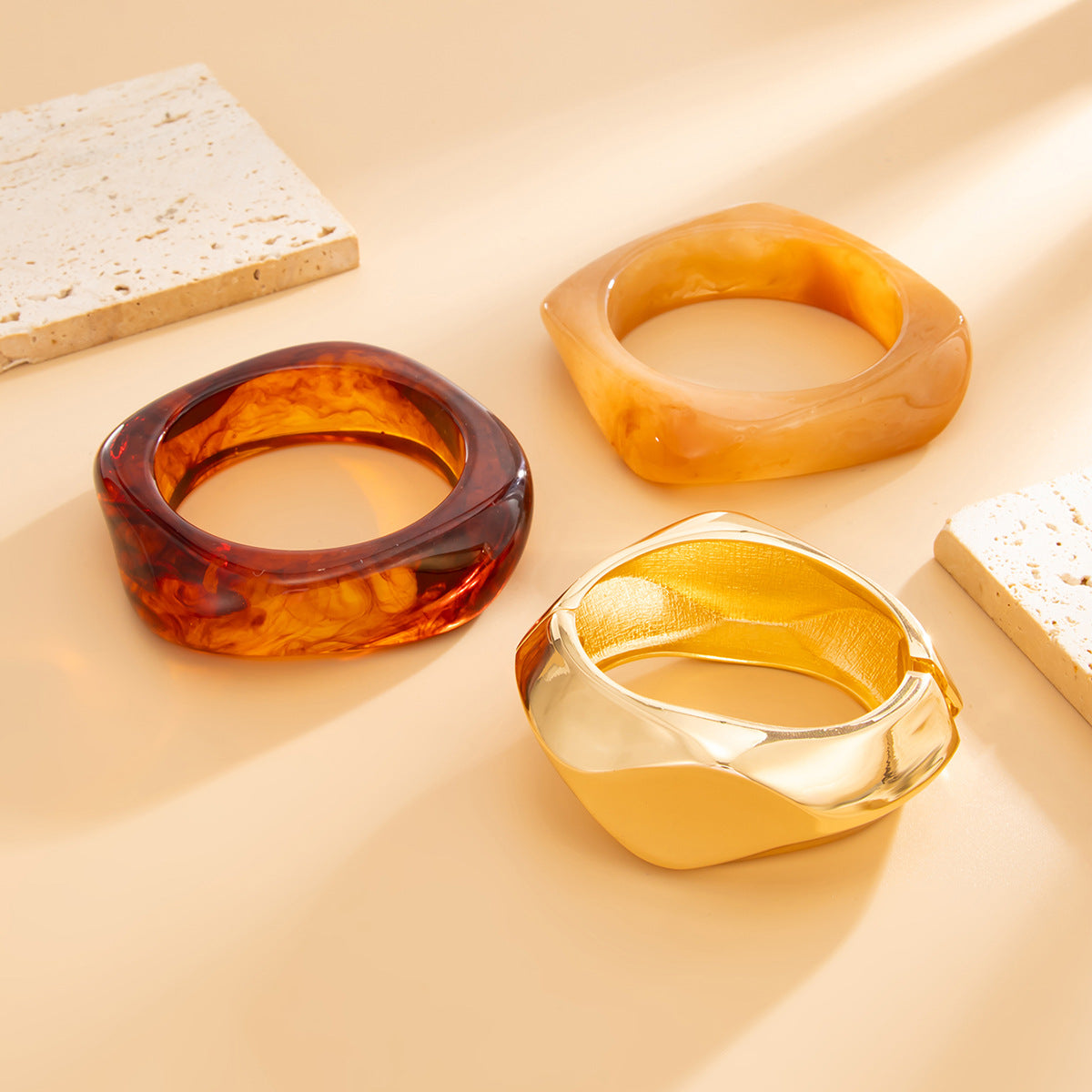 Exaggerated Geometric Gradient Resin Plated Bangle Bracelet for Women
