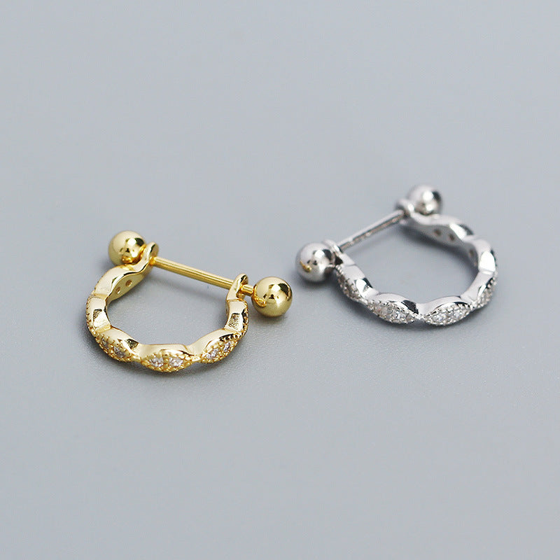 Sweet Streetwear 925 Sterling Silver Geometric Oval Cubic Zirconia Inlay Screw Thread Cartilage Earring