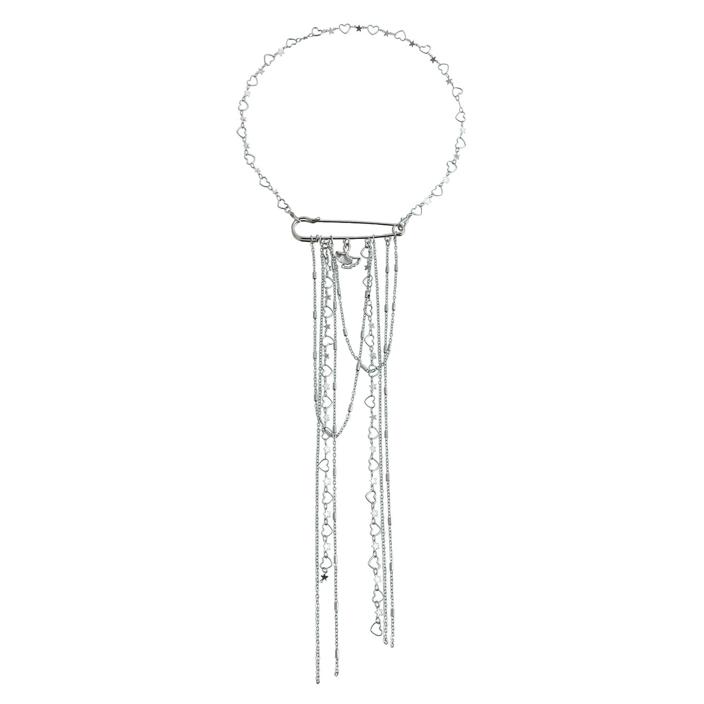 Sweet Casual Geometric Heart Alloy Plated Pendant Necklace with Tassel and Brooch Function