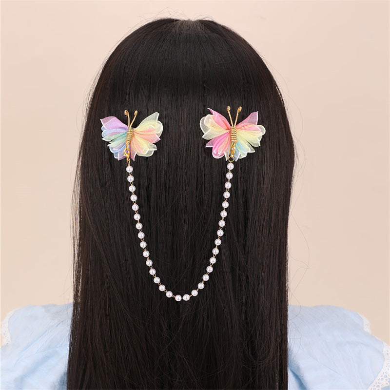 Natural Style Bow-Shaped Hair Clip for Girls Made of Plastic Resin with Ruffled and Netted Details Handcrafted Princess Hair Accessory