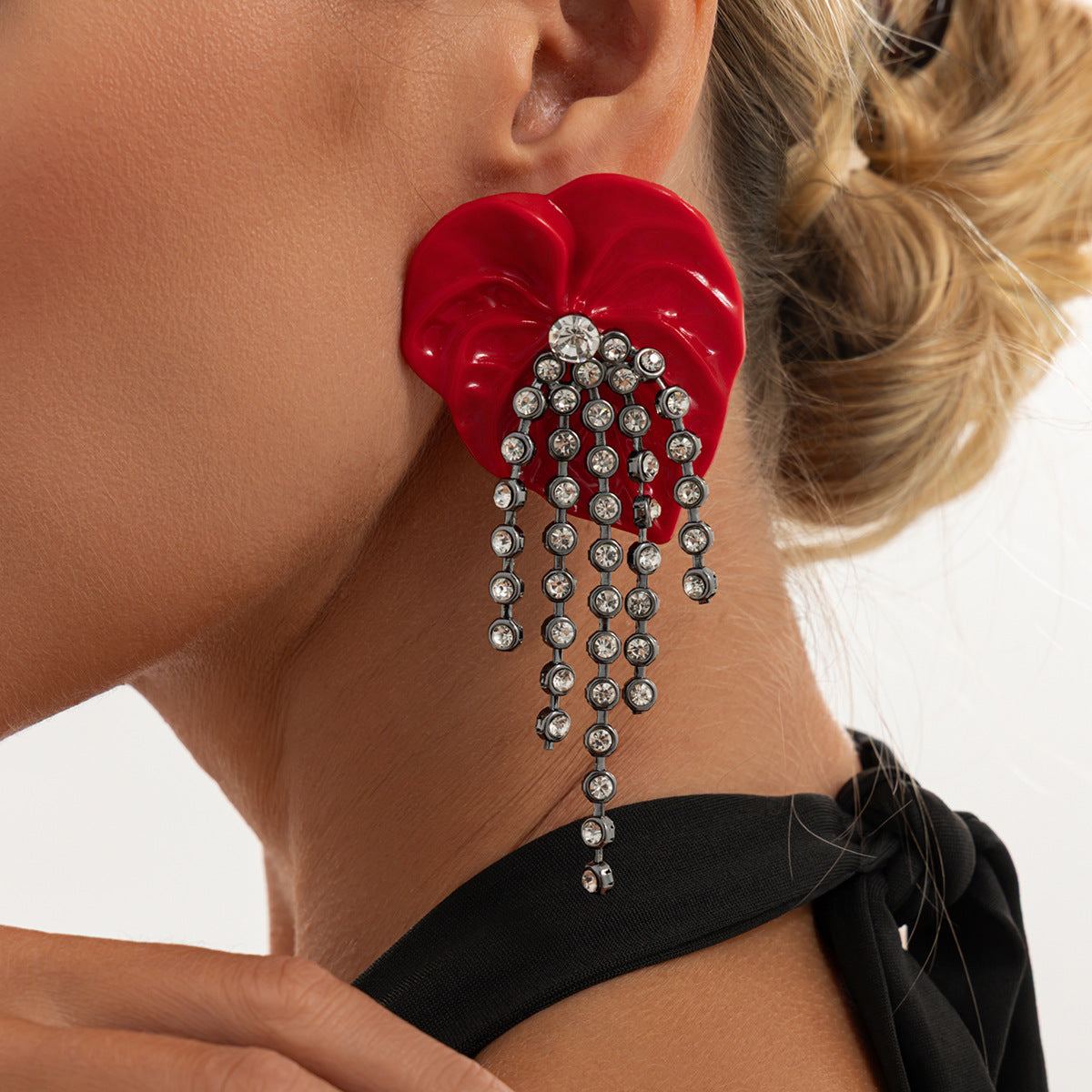 Exaggerated Luxury Rhinestone Inlaid Acrylic Leaf Drop Earrings for Women
