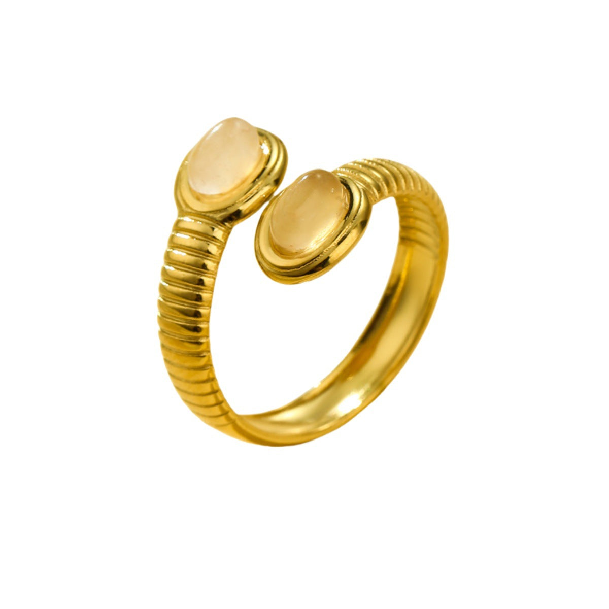 Anillo ovalado minimalista de acero de titanio con incrustaciones de piedra natural y acabado chapado para mujer