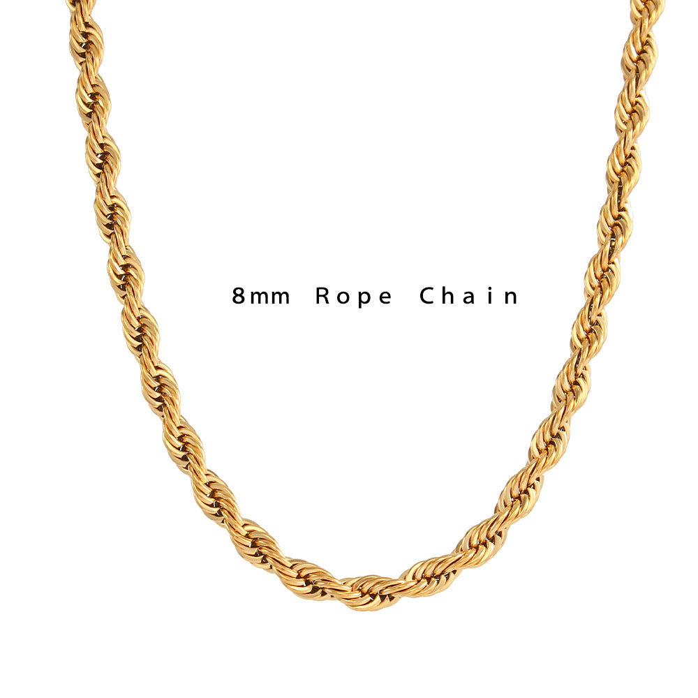 Minimalist Elegant Geometric Stainless Steel Gold Plated Rope Chain Necklace for Women
