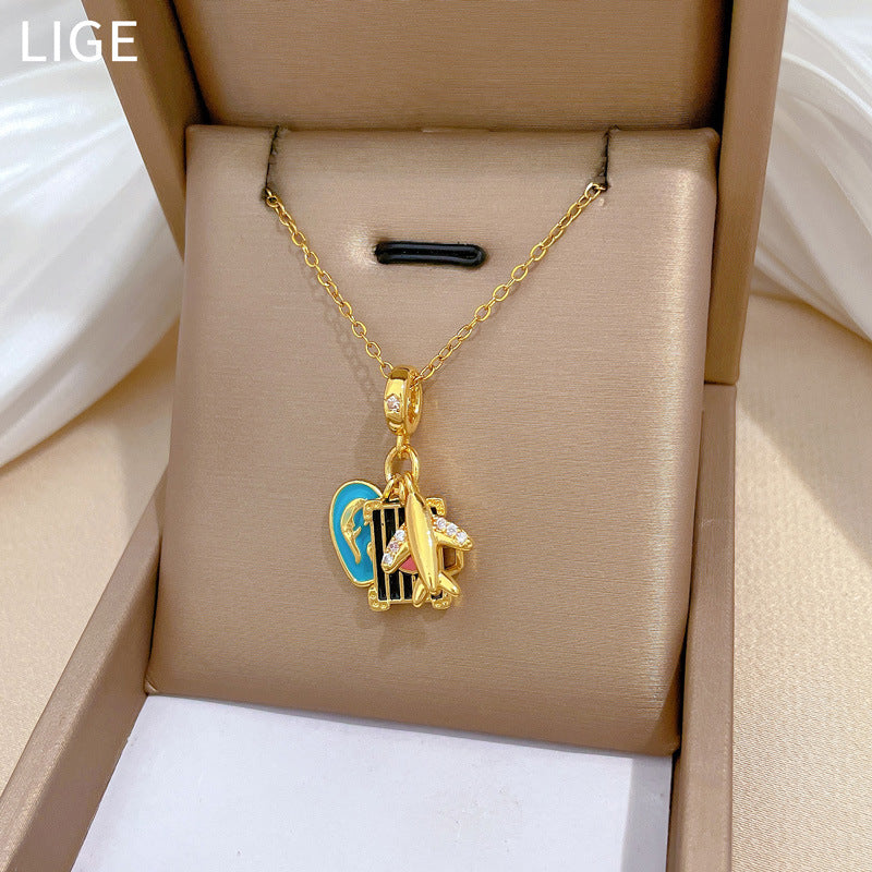 Collar de Acero de Titanio Esmaltado con Forma de Corazón Estilo Caricatura para Mujer con Detalles Completos de Diamantes de Imitación y Delicada Cadena para Clavícula