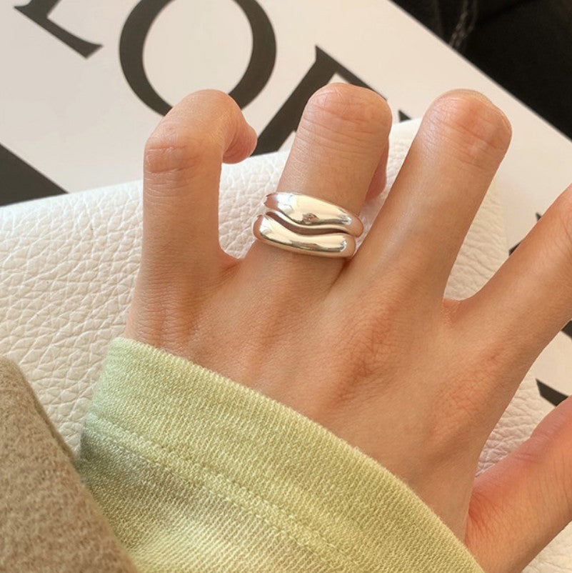 French Style Minimalist 925 Sterling Silver Irregular Heart Geometric Ring for Women