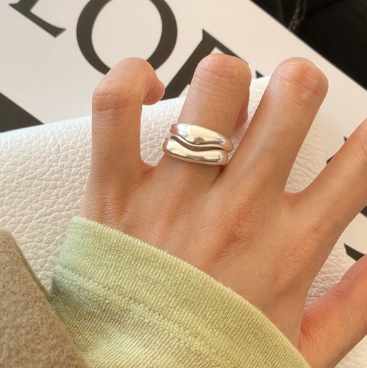 Anillo geométrico de corazón irregular de plata de ley 925 minimalista estilo francés para mujer