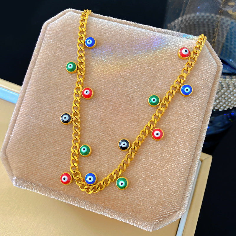 Colorful Round Eye Geometric Titanium Steel Plated Necklace for Unisex