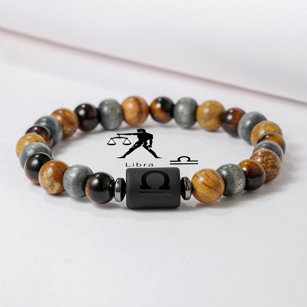 Handmade Round Tiger's Eye Beaded Bracelet Zodiac Constellation Design Unisex