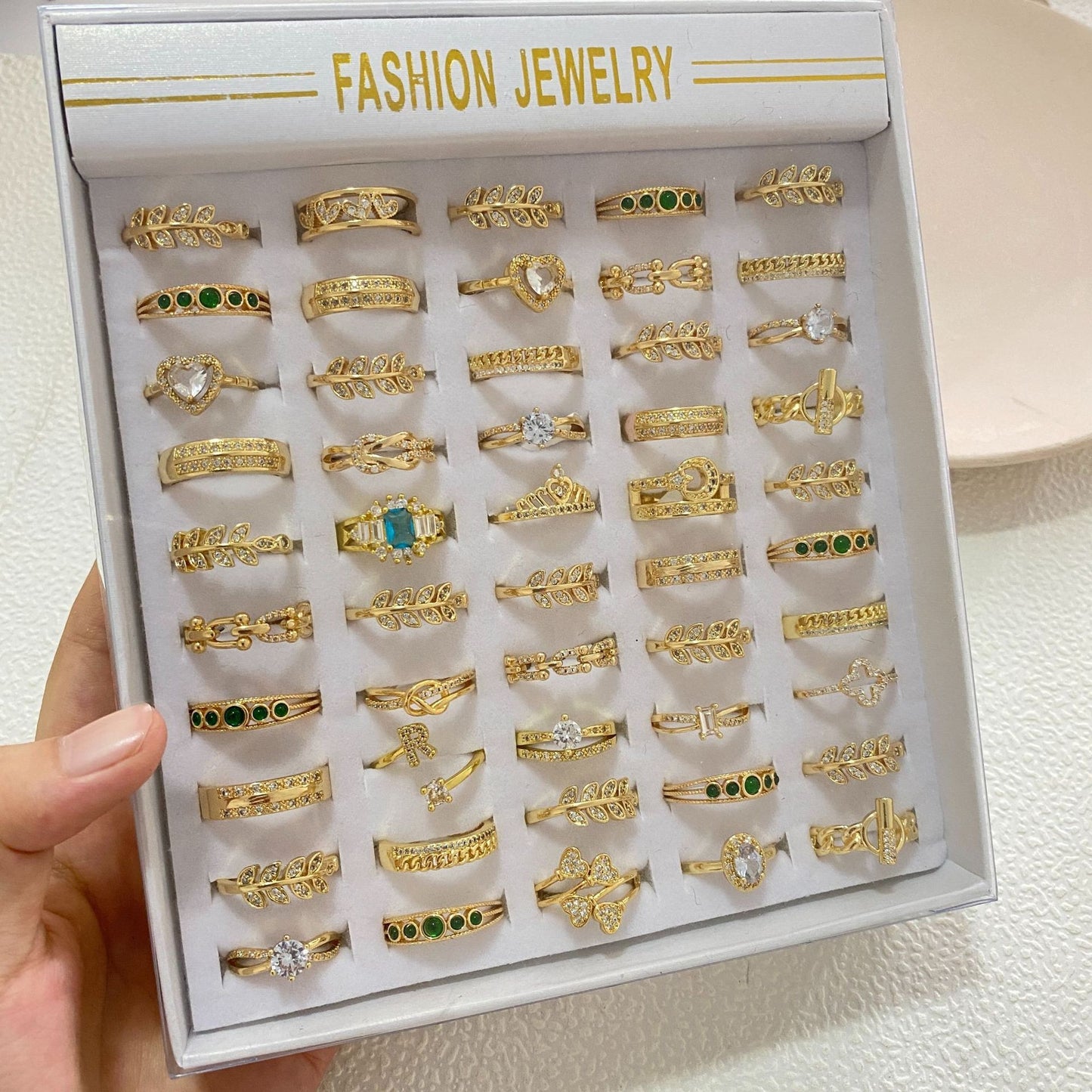 Geometric Brass Ring with Cubic Zirconia Gold Plated