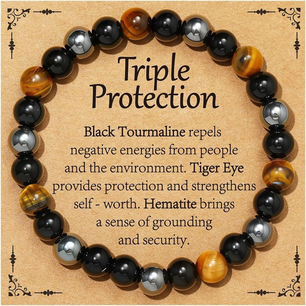 Minimalist Natural Stone Tiger Eye Amethyst Citrine Round Geometric Bracelet Unisex