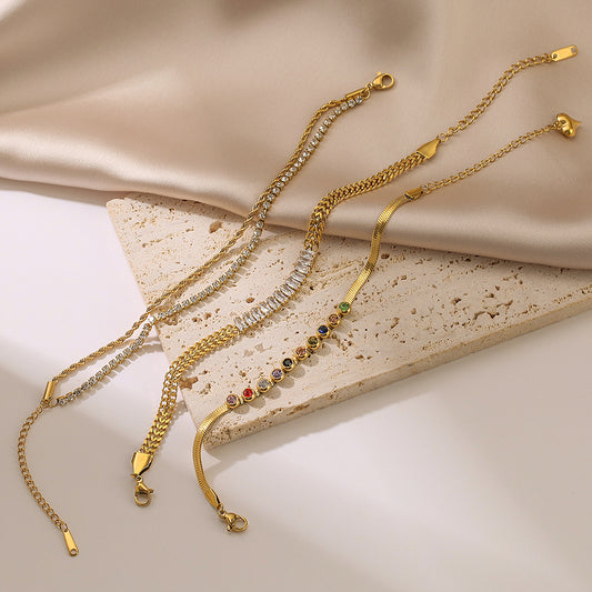 Pulsera minimalista geométrica de acero de titanio para mujer con detalles de pedrería, accesorio de moda para el día a día