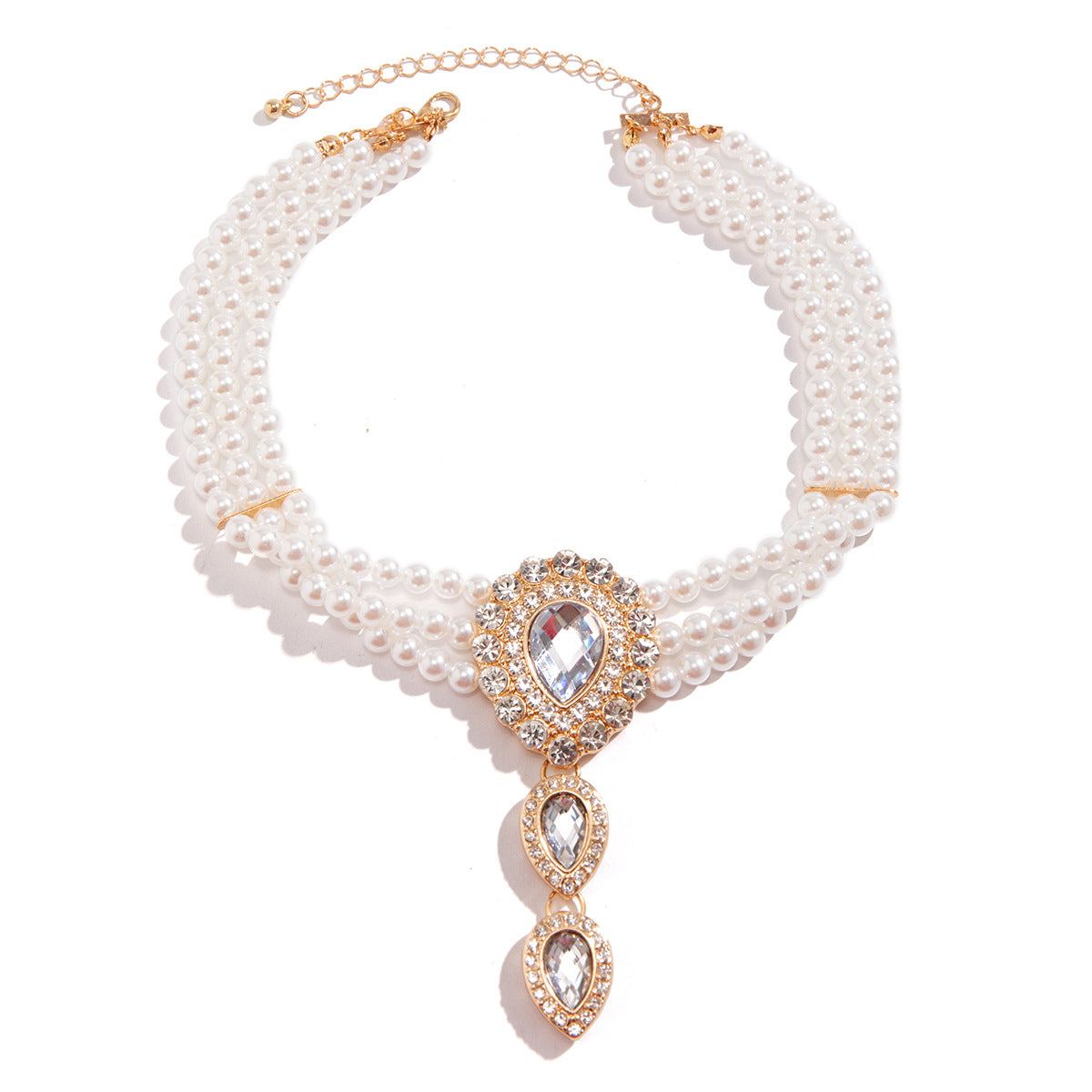Collar Gargantilla de Aleación con Forma de Lágrima, Estilo Vintage Francés, con Detalles de Diamantes de Imitación y Diseño de Cadena de Cuentas para Mujer