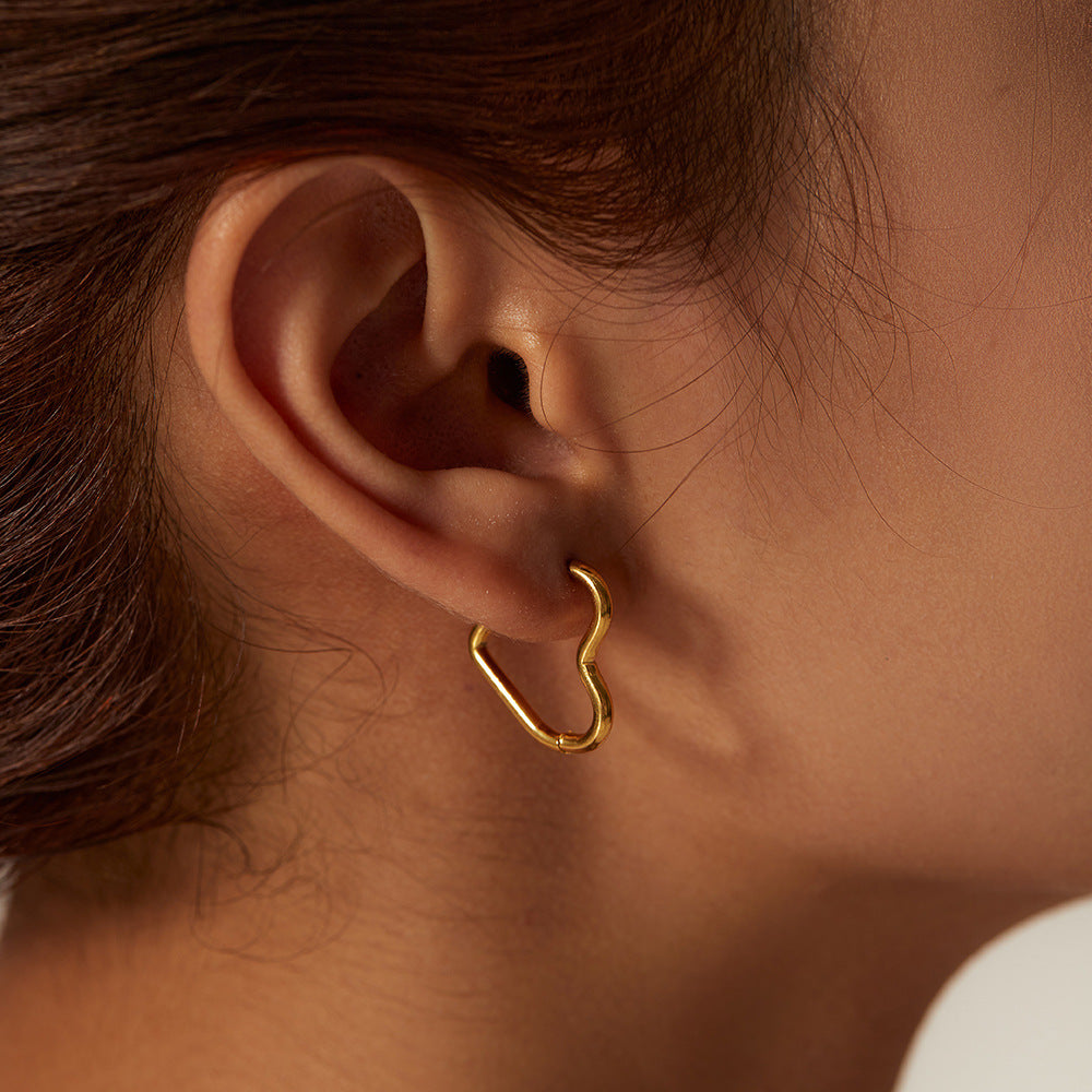 INS Style Heart-Shaped Titanium Steel Earrings with 18K Gold Plating for Women
