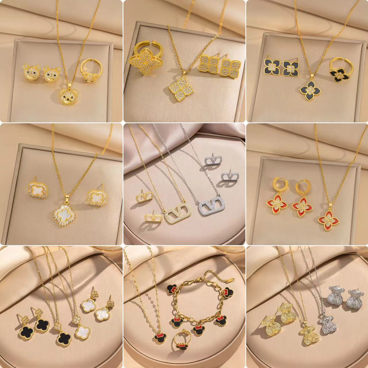 Set di collane da donna minimaliste geometriche in acciaio al titanio con catena a serpente e zirconi micro-pavé