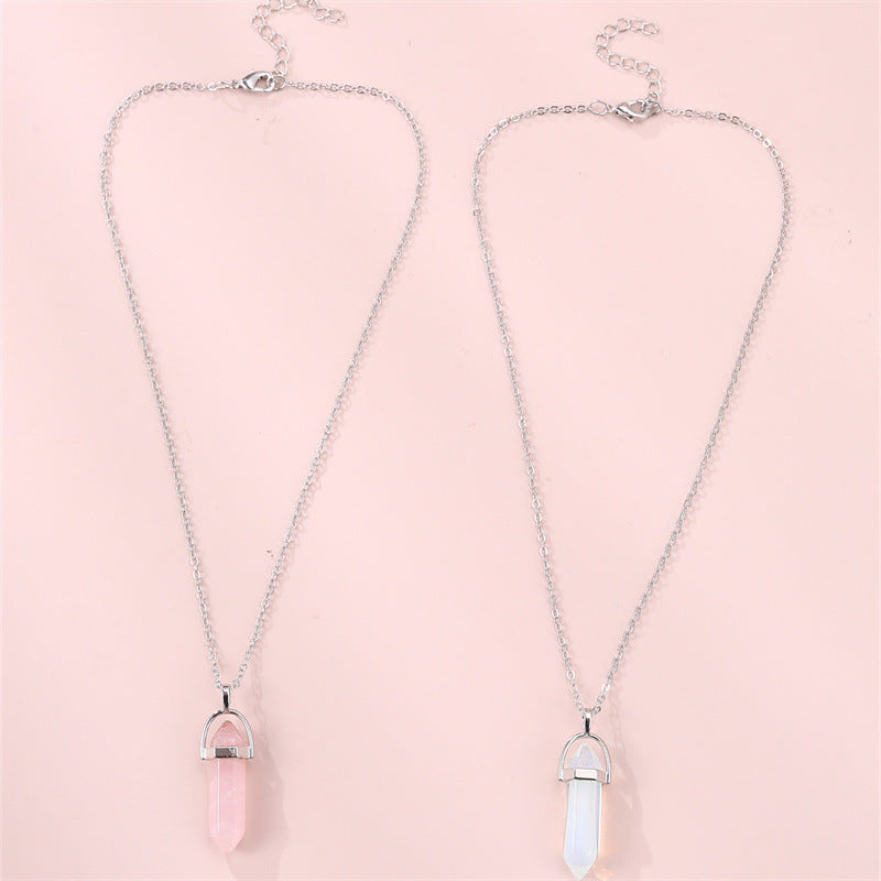 Collar con colgante de prisma hexagonal azul y rosa, rombo geométrico minimalista, con cadena retorcida, para niños