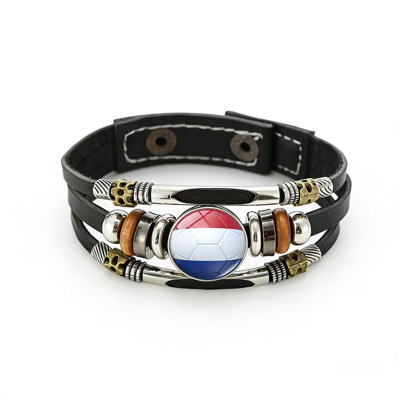 Bracciale unisex vintage in pelle placcata con forme geometriche, multistrato, intrecciato