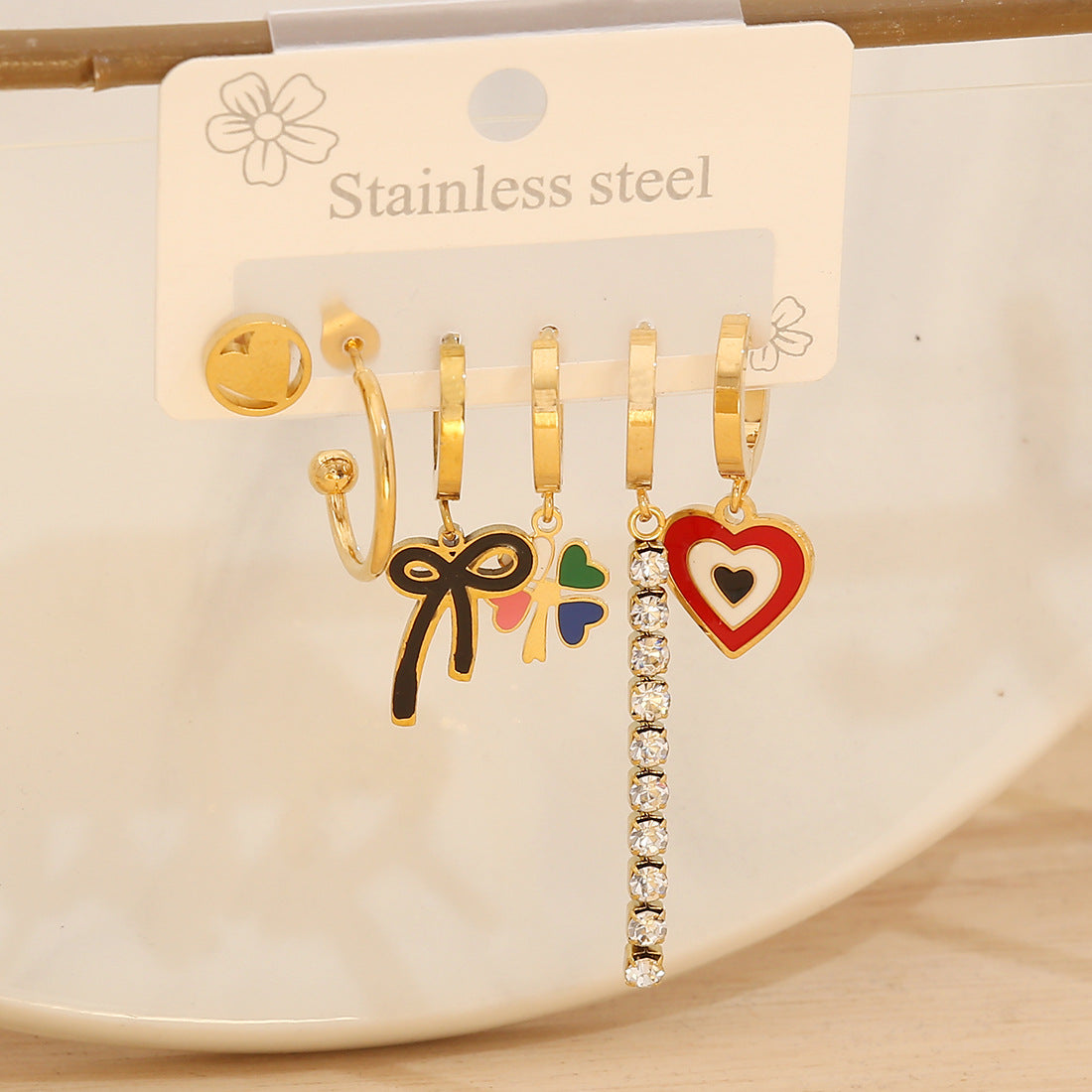 Fashionable Daisy and Clover Stud Earrings in Stainless Steel with Plated Finish for Women