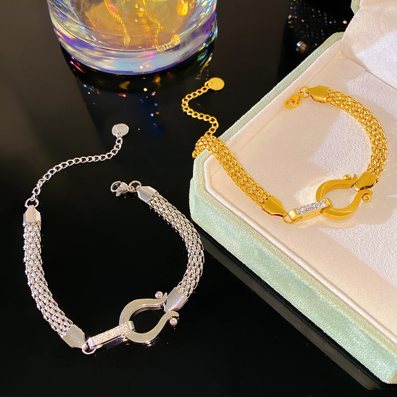 Vintage Micro-paved Diamond Horseshoe Braided Titanium Steel Bracelet