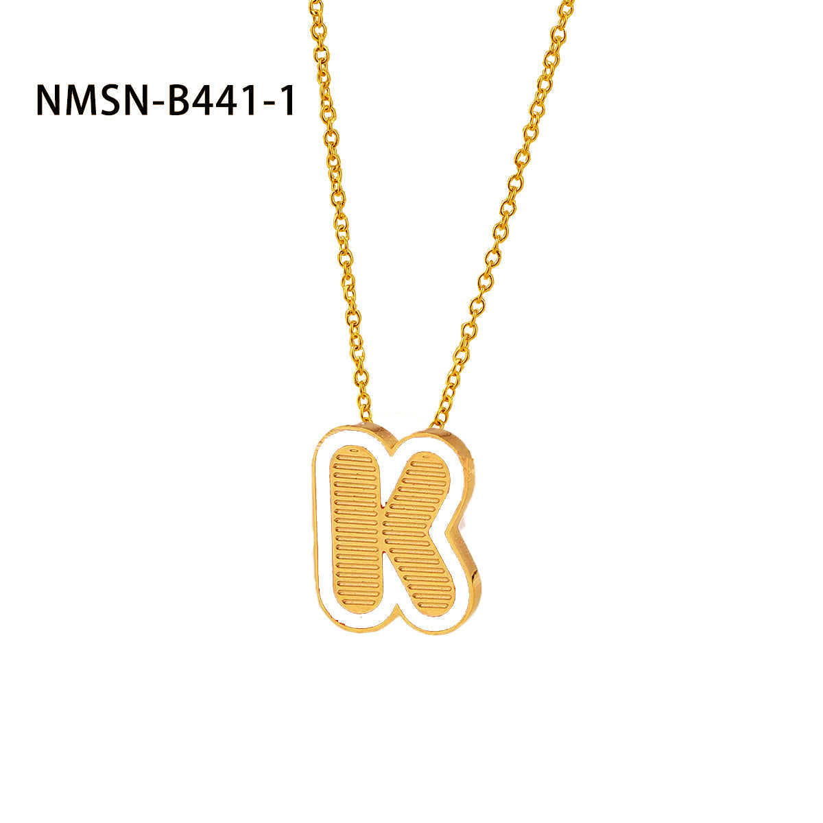 Collana con pendente a forma di lettera minimalista in acciaio inossidabile placcato oro 18 carati e dettagli in smalto da donna