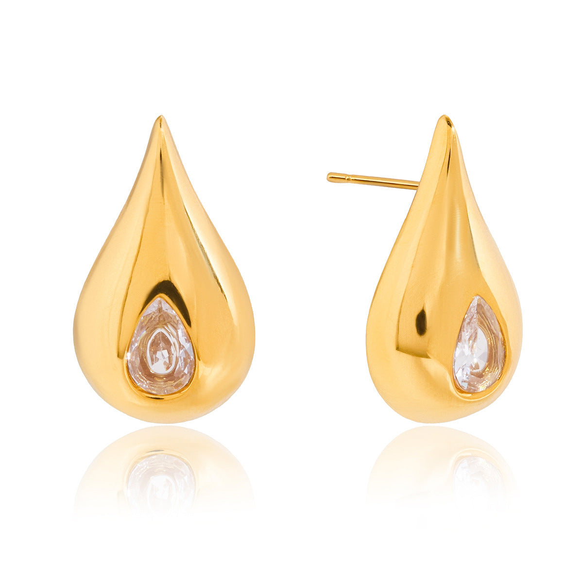 Orecchini a perno da donna a goccia minimalisti in acciaio inossidabile con intarsio in strass