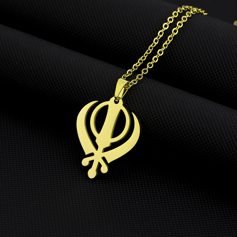 Collana con ciondolo geometrico vintage in acciaio inossidabile, charm in acciaio al titanio e finitura placcata su catena a O, unisex