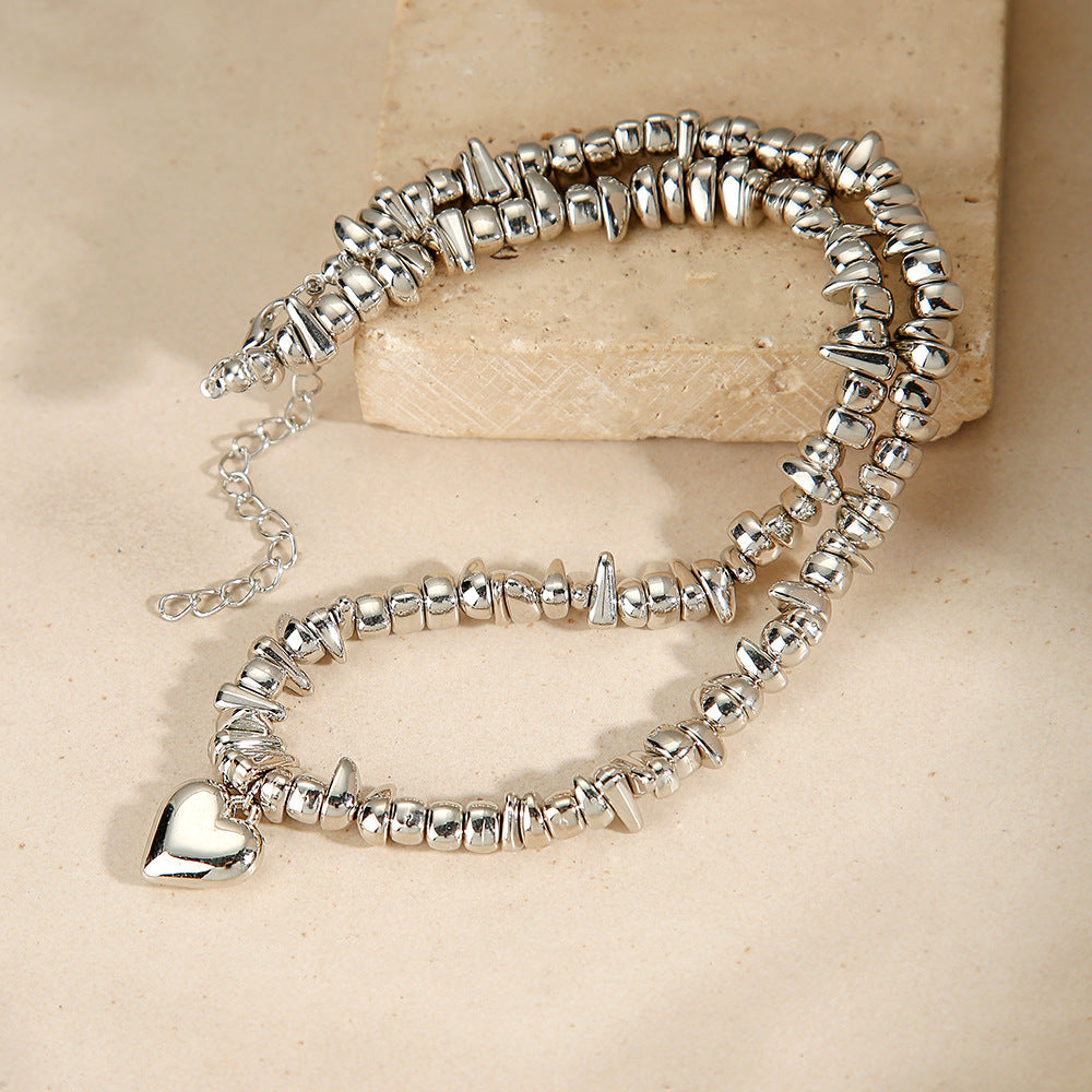 Minimalist Handmade Geometric Heart Metal Necklace Cable Chain