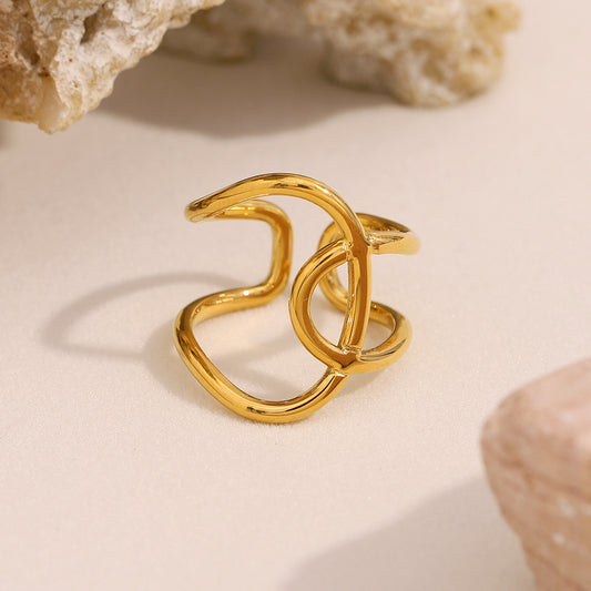 Anillo minimalista de acero inoxidable con diseño geométrico y chapado en oro de 18 quilates, banda ajustable con diseño de nudo para mujer