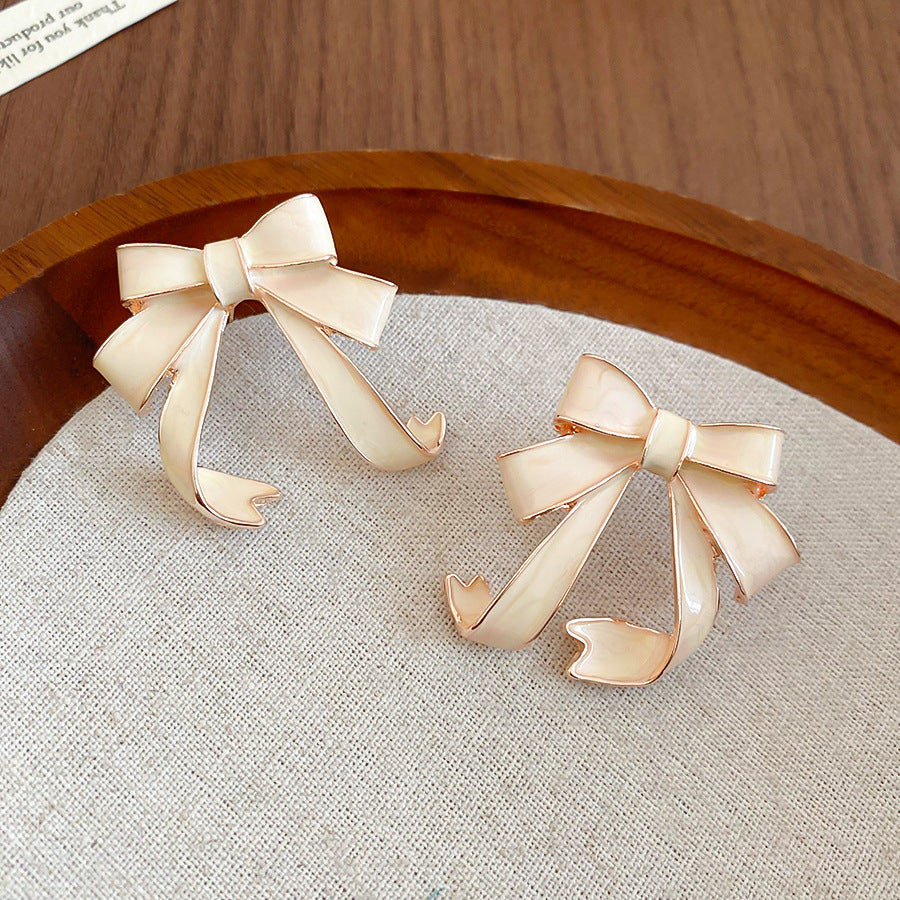 Pendientes Elegantes de Nudo de Lazo en Aleación con Acabado Esmaltado para Mujer, Estilo Lujo Minimalista