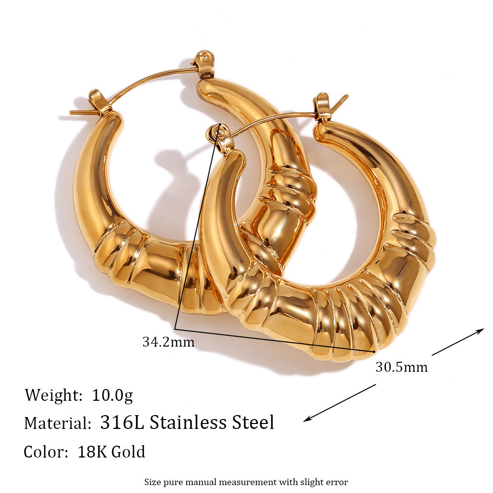 Vintage-Inspired Geometric Stainless Steel Hoop Earrings with 18K Gold Plating for Women