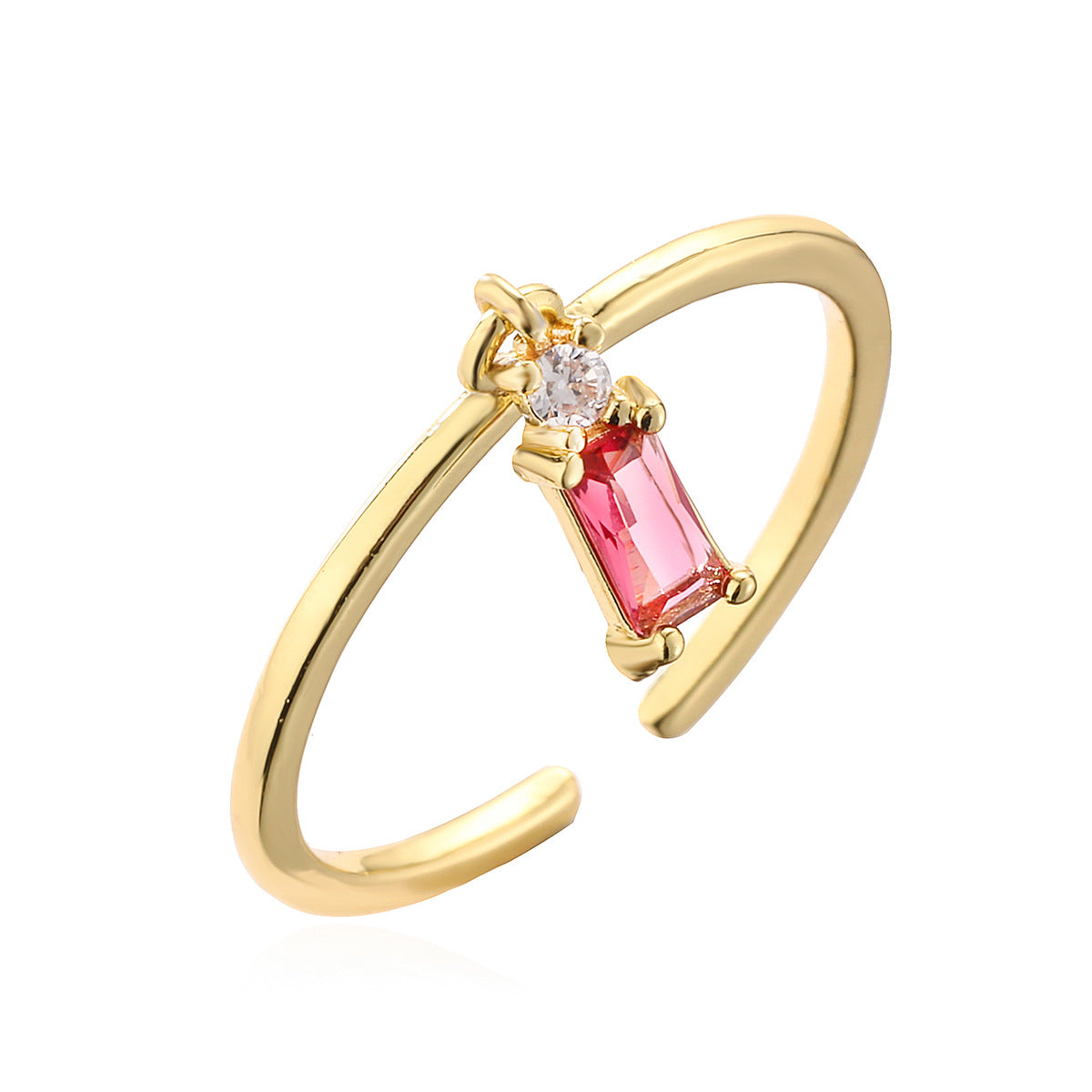 Minimalist Geometric Open-Ended Ring for Women in Brass with Real Gold Plating and Micro-Paved Zirconia
