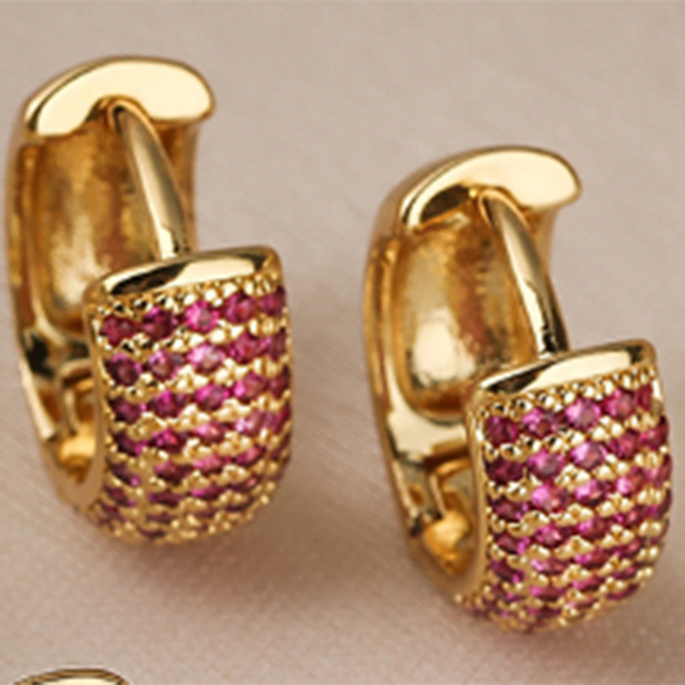 Minimalist Geometric Copper Hoop Earrings with Real Gold Plating and Zirconia Accents for Women