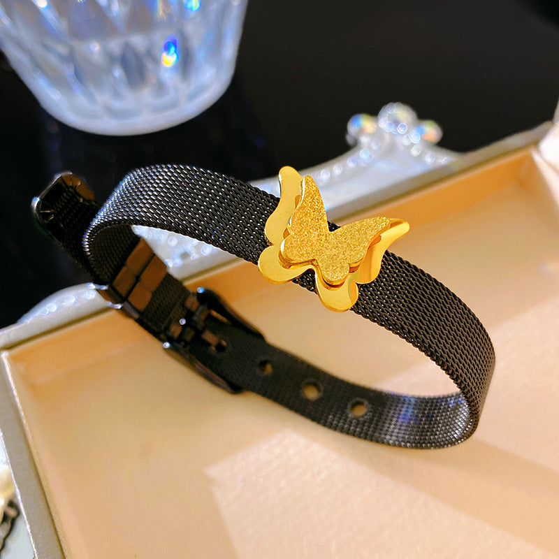 Vintage Matte Butterfly Watch Band Bracelet Titanium Steel Plated Jewelry