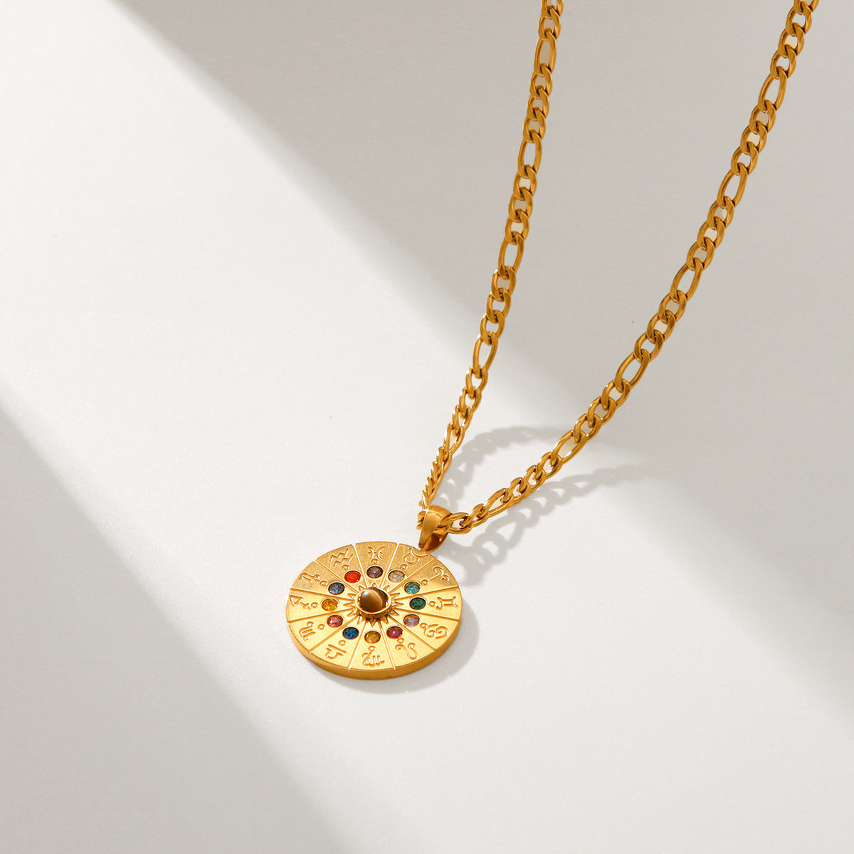 Minimalist Zodiac Constellation Pendant Necklace in Stainless Steel with Rhinestone Inlay and Gold Plating for Women