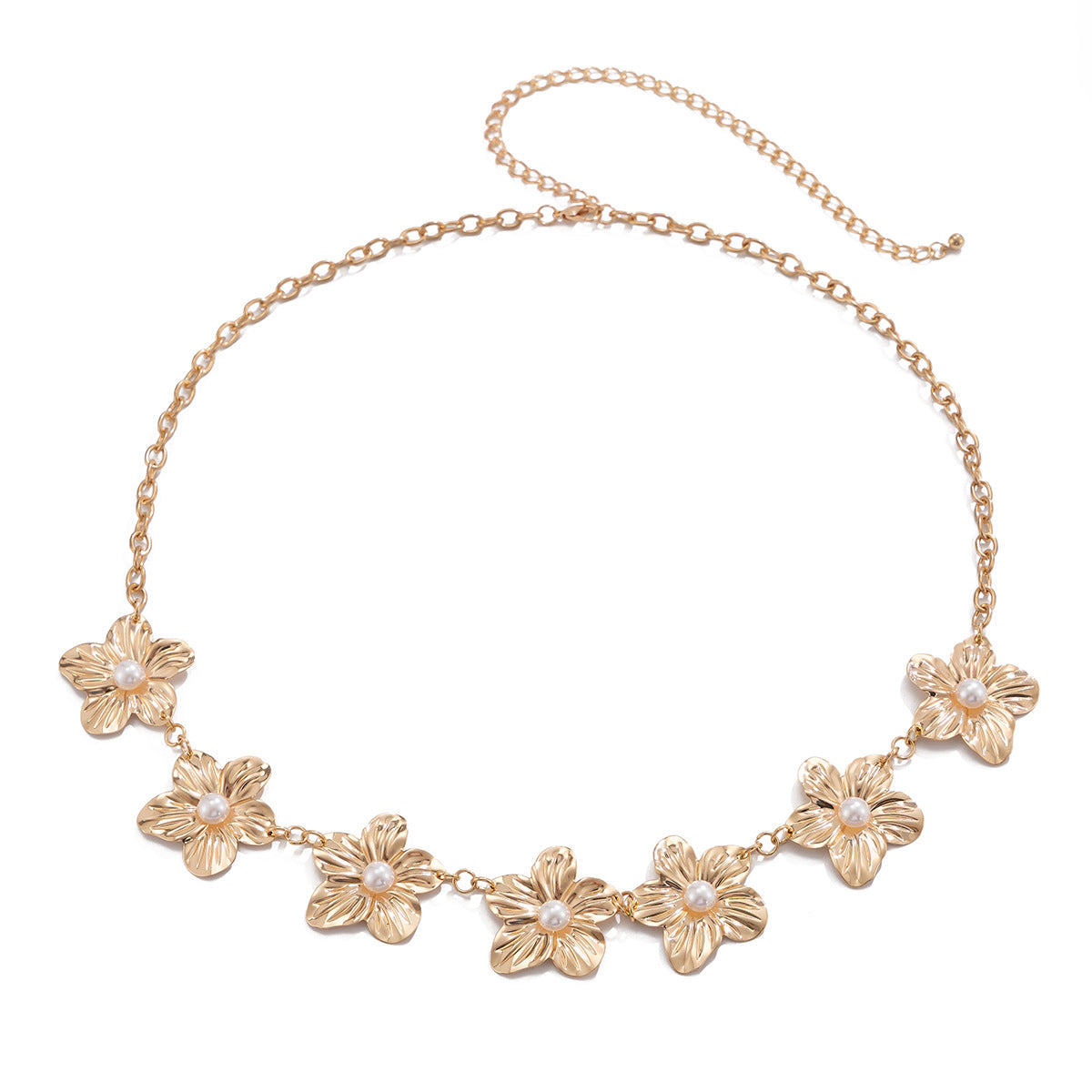 Cadena corporal de inspiración bohemia marina para mujer con motivos de estrellas de mar y flores, hecha de metal con acabado pulido y cierre de langosta
